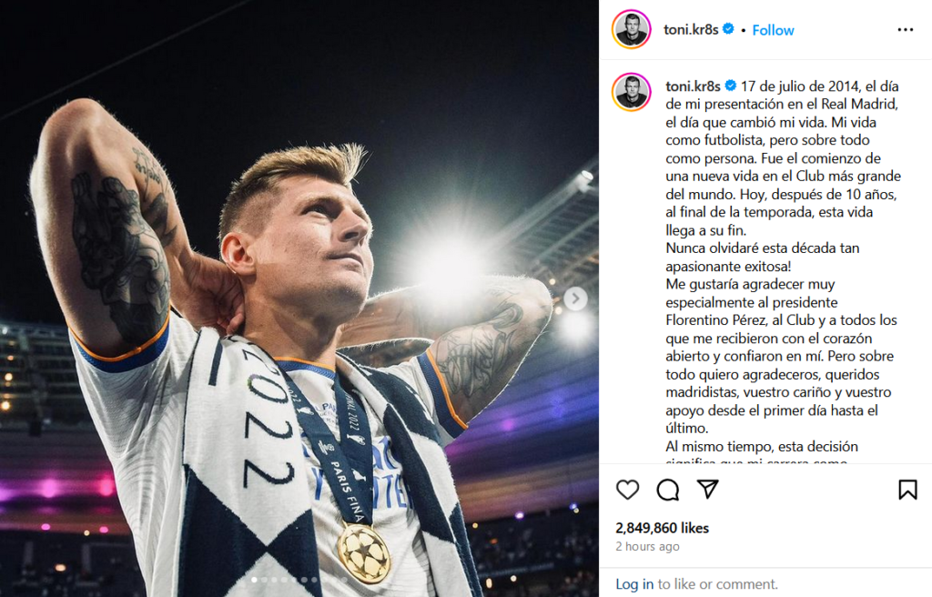 image du post instagram de Toni Kroos